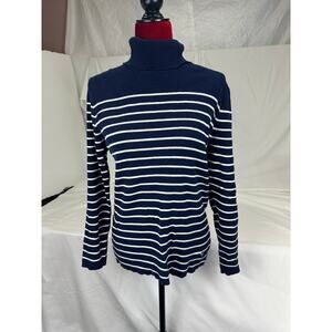 Lauren Ralph Lauren Navy White Striped Ribbed Turtleneck Sweater Women’s 2X